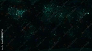 High tech background with world map .Concept of world map animation on digital artificial intelligence cyberspace network background.