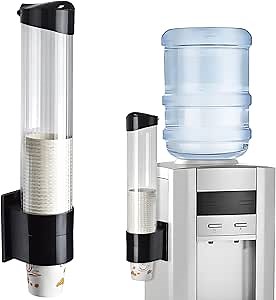 LBTING Cup Dispenser, Water Cooler Pull Type Cup Holder Fits 7oz - 12oz Cone or Flat Bottom Cups, Paste or Screw Plate Wall Mount, 16.9" Tube Length Black