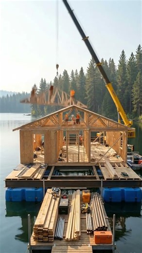 Building a Floating House on a Lake Satisfying Timelapse 🇺🇸