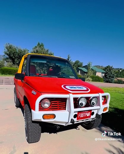 My Little Tikes inspired Cozy Coupe! I was inspired by a Hallmark Ornament to turn this $700 Geo Tracker into a Cozy Coupe. I have more work to do so follow me for updates. The paint is screaming yellow and road rage red from Monstaliner, seat embroidery by Tees in Time, tire stickers by TireStickers.com and orange carpart by Accumatsonline #littletikes #littletikescozycoupe #geotracker #geotrackermakeover #downsyndrome #carsoftiktok #hallmarkornaments #tiktok #monstaliner #accumatsonline #tires