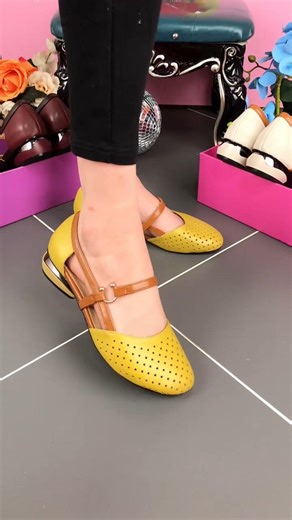 Yellow Perforated T Strap Mary Jane Flats #maryjane #flats #shoes #shortsfeed