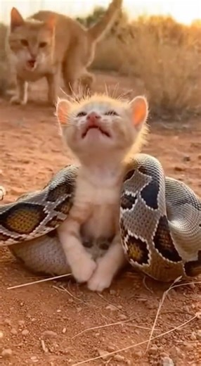Mom Cat Fights a Giant Python to Save Her Baby Kitten #animals #kitten #mothercat