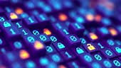 Seamless loop motion. Binary code and digital Lock. Encryption your...
