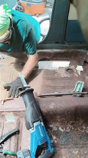 cutting the rust out of the 61 lancer floor #blindcar