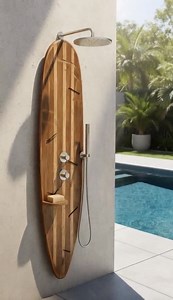 Surfboard Shower Panel, Natural Wood Coastal Bathroom Art, Outdoor Pool Decor - Etsy