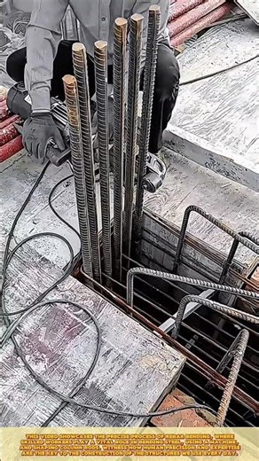 Fastest of Rebar bending: Construction worker bends steel, uses a machine, and shapes column rods