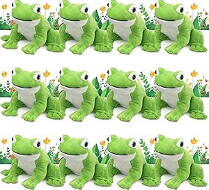 12 Pcs 6 Inch Realistic Frog Plush Toy for Kids Frog Stuffed Animal Plush Simulation Green Soft Cute Sitting Plushie with Leg Lifelike Amphibian Reptilian Plushie Pillow Toy for Home Decor