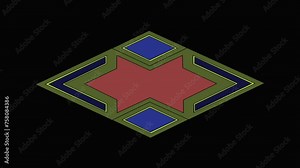 Compound geometrical object simple animation with several rotations and transitions.