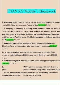 FNAN 522 Module 3 Homework Questions Answers2022 Verified Answers5215