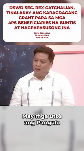 10K views · 159 reactions | Sa panayam ni Sec. REX Gatchalian sa 'Larry Gadon Live' noong Hunyo 19, tinalakay niya ang karagdagang 'First 1,000 days' cash grant sa mga benepisyaryo ng Pantawid Pamilyang Pilipino Program (4Ps) na nagbubuntis at nagpapasuso upang mapabuti ang nutrisyon at kalusugan ng kanilang mga anak, mula sa sinapupunan hanggang sumapit ang ikalawang taon. | REX Gatchalian | Facebook