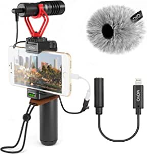 Movo Smartphone Video Rig with Shotgun Microphone, Grip Handle, Wrist Strap, and Lightning Dongle Compatible with iPhone 11, 11 Pro, XS, XR, X, 8, 7, 6S, 6, 5S, 5 and Android - for Vlogging, YouTube