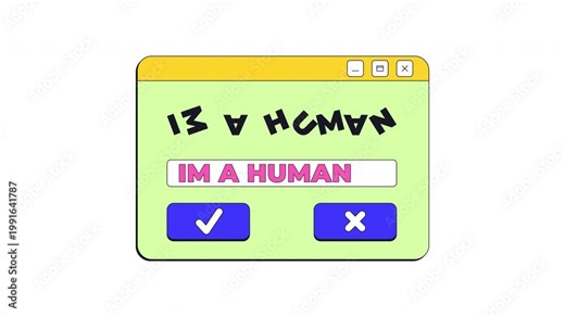 Human verification neo brutalism popup UI window animation. Captcha screen with input field. Bot detection. Spam protection. Interface element motion transparent. Retro Y2K UX design 4K video