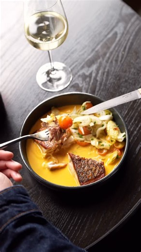 Maxwells Trading on Instagram: "Redfish- bouillabaisse style sauce, sungold tomatoes, endive, pastis, fennel vinaigrette"