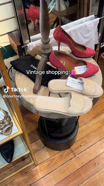 I found this vintage designer consignment shop! They had some Chanel slides, Fendi pumps, MCM, and more! Stay stunned for more designer pieces! #designer #vintage #shopping #vintagefashion #fashiontok