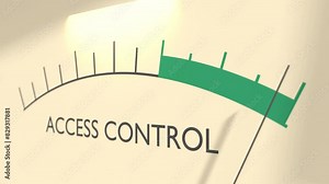 Access control level on measure scale. Instrument scale with arrow. Data protection concept