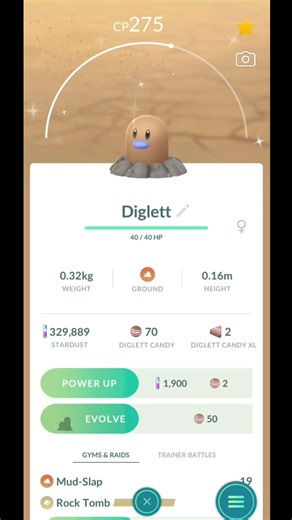 Evolve to shiny Diglett pokemon (Day- 21)