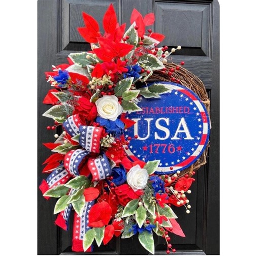 Patriotic Wreath for Front Door, 250 USA Anniversary Decor, Red White and Blue 4th of July Wreath, Memorial and Labor Day, Americana Decor, - Etsy