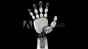 Robotic Hand on a Black and Green Backgrounds. Beautiful 3d animation with a pass of depth of field. 4K