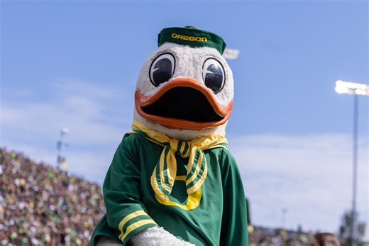 Watch: The Oregon Duck mascot gives care package to ESPN ‘College GameDay’ dog Peter