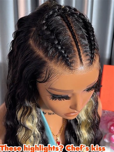 So pretty braids, love this highlight style wig😘👍 #wigginshair #wiggins #humanhair #deepwavehair #braidedhair #braidedwig #highlightshair #gluelesswig #precutlace #wig #prepluckedhairline #prepluckedwig #TikTokShopHolidayHaul