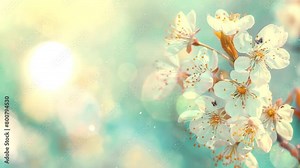 beautiful white cherry blossom with blurred background. branches of blossoming cherry macro. seamless looping overlay 4k virtual video animation background
