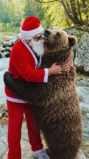 santa hugging to bear