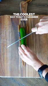 Why did no one tell me about this sooner 🥒 This is such a cool way to slice up mini cucumbers & they are so fun to eat when they’re like this🤪 Directions: •place mini cumber between two chopsticks •use a knife to make slices on an angle - allow the knife to stop when it hits the chopstick so you do not slice all the way through the cucumber •flip the cucumber over to the opposite side and make slices in the SAME direction you did on the other side (if you’re slicing at an angle to the right, c