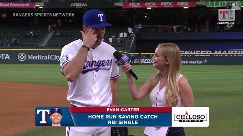 Evan Carter talks on his homer robbing catch