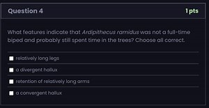What features indicate that Ardipithecus ramidus was not a full... | Filo