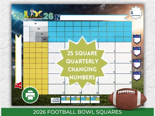 25 Super Football Bowl Squares Quarterly Changing Numbers Football Pool Instant Digital Download Team Fundraiser Football Squares Template - Etsy Canada