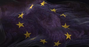 Old European Flag waving at wind. Loop