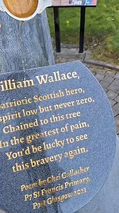 WALLACE OAK MEMORIAL This year, 720 years ago, Sir William Wallace drank his last drink , ate his last meal , slept his last sleep, and drew his last breath as a free man ...in 1305 he was Betrayed, captured and transported to England for Trial. His crime Daring to Fight for Scotlands sovereignty His punishment Death .. Our new Convener Visited the Memorial paying homage to the tree Wallace was chained to before he was transported to trial He felt it was an important occasion and offered up a dr