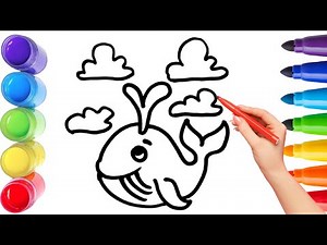 How To Draw cute whale Drawing, Painting & Coloring For Kids and Toddlers_ Child Art 🐋🌈🎨