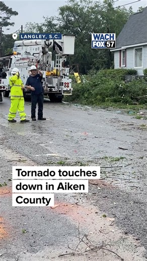 17K views · 63 reactions | A high-end EF-1 tornado is confirmed to have touched down in Aiken County around 3:30 a.m. on Monday, according to the National Weather Service. Residents of Langley, SC, are assessing damage and clearing debris following the early morning weather event. Full story: https://bit.ly/4iUJr3X | WACH FOX | Facebook