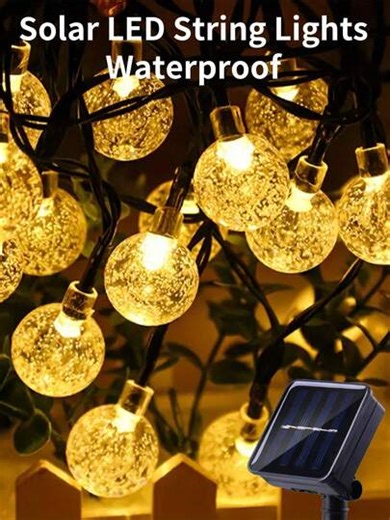 1pc 50/100/200 LED Solar Crystal Globe String Lights Outdoor Waterproof With 8 Lighting Modes Solar Powered Patio Lights For Garden Yard Porch Wedding Party Decoration | SHEIN