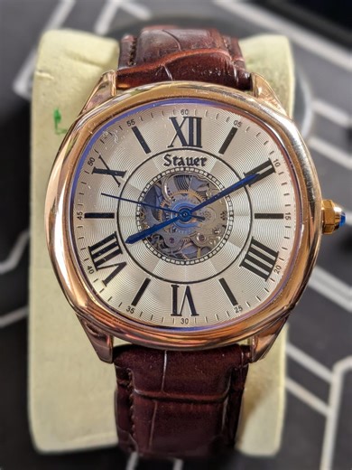 Stauer Automatic Skeleton Watch Gold Tone 43mm Roman Dial Brown Leather Strap Mens Dress Watch Running - Etsy Canada