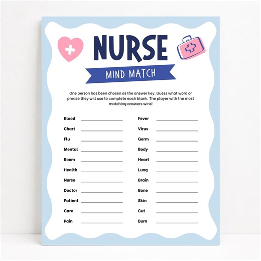 Nurse Mind Match Game, Finish the Phrase Medical Party Games, Fun Nurse Game for Medical Party, Staff Meeting Game, Nurse Week Activity - Etsy