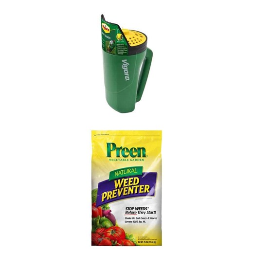 Hand Spreader for Fertilizer, Seed, Ice Melt and 25 lbs. Natural Vegetable Garden Weed Preventer Combo - The Home Depot