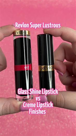 Revlon Super Lustrous lipsticks are a classic, but have you ever wondered what their Creme and Glass Shine formulas look like when compared to each other? Check out these swatches of Revlon Super Lustrous Creme Lipstick in 774 Fearless and Revlon Super Lustrous Glass Shine Lipstick in 017 Love Is On to find out! 💄✨ #Revlon #lipstick #beauty #makeup #superlustrous