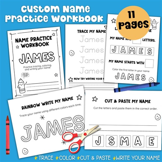 Custom Name Tracing Workbook Preschool Name Tracing Learn to Write Name Handwriting Practice Kid Name Practice Printable Quiet Activity Book - Etsy