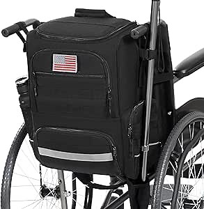 Wheelchair Backpack, Wheelchair Bag to Hang on Back with Thermal Insulation Pocket, Electric Wheelchair Accessories Bag with Crutches Pockets for Adults & Seniors