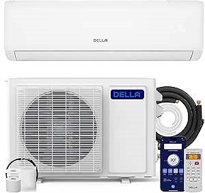 DELLA Vita Series 12000 BTU Mini Split AC 21 SEER2 Cools Up to 550 Sq.Ft, Works with Alexa, Wifi Enabled Air Conditioner & Heater with 1 Ton Pre-Charged Heat Pump