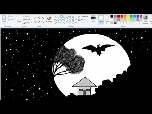 Night Sky Moon Scenery By Computer paint || MS Paint drawing