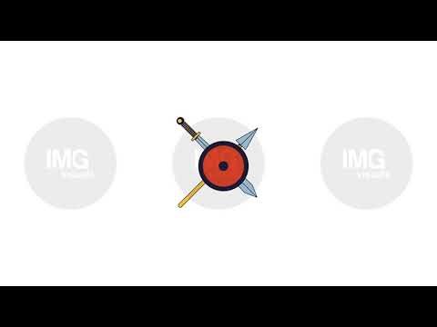 Crossed sword and spear behind round shield 2D cartoon object animation