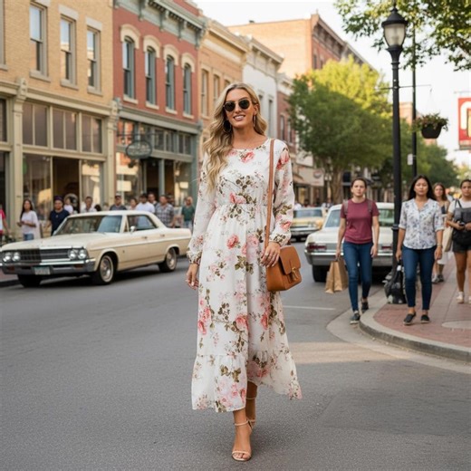Boho Maxi Dress Women Floral Chiffon Long Sleeve High Waist Casual Beach - Etsy