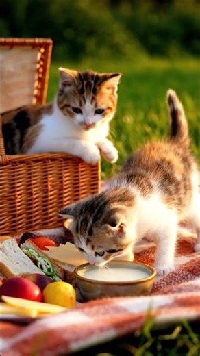 Adorable Calico Cat Mom and Kitten Go on Realistic Picnic Adventure 🐱🧺 #cat #short