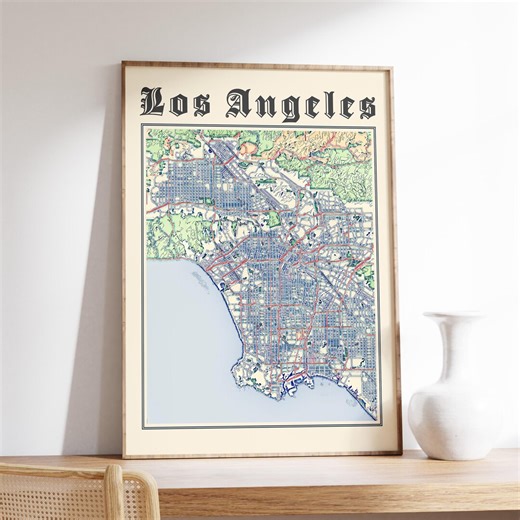 Classic Los Angeles Map Print, LA Map Poster, California City Wall Art Gift - Etsy Australia