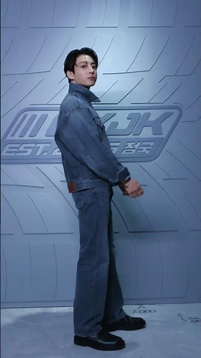 A closer look at the fit. Jung Kook in the 90s Denim Trucker and 90s Straight Jeans.