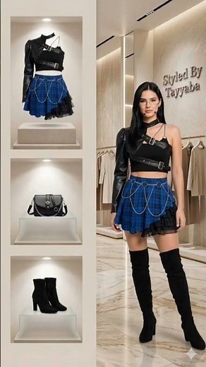 Steal the Look: Edgy Blue Plaid & Leather Outfit Inspo 🖤🔥