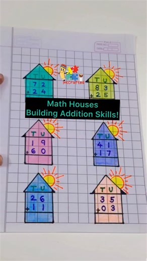 INKCRAFTED on Instagram: "Learning addition becomes so much more fun when creativity joins the classroom! 🌈✨ Today’s worksheet is designed to help little learners practice two-digit addition in the most engaging way. Each cute house is filled with numbers placed in the Tens (T) and Units (U) columns, making it easier for children to understand place value while solving sums. 🧠💡 Kids simply add the numbers inside each house and write the total in the bottom box — a simple activity with powerfu